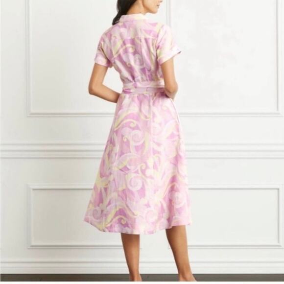 HILL HOUSE The Lily Dress Candy Kaleidoscope Linen Midi Short Sleeve Sz XXS NEW - Picture 4 of 7